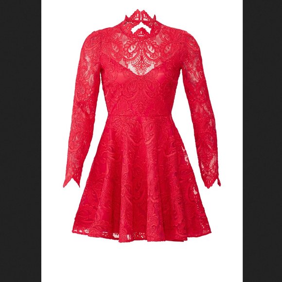 Saylor Rita Long-Sleeve Mini Dress in Corded Lace Raspberry Red Sz Medium - Picture 4 of 15